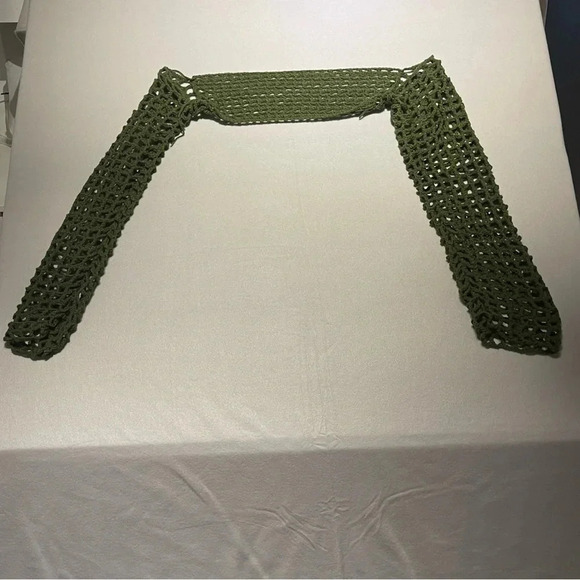 Handmade Green Crochet Long Sleeve Shrug Bohemian Beachy Coastal - Picture 1 of 7